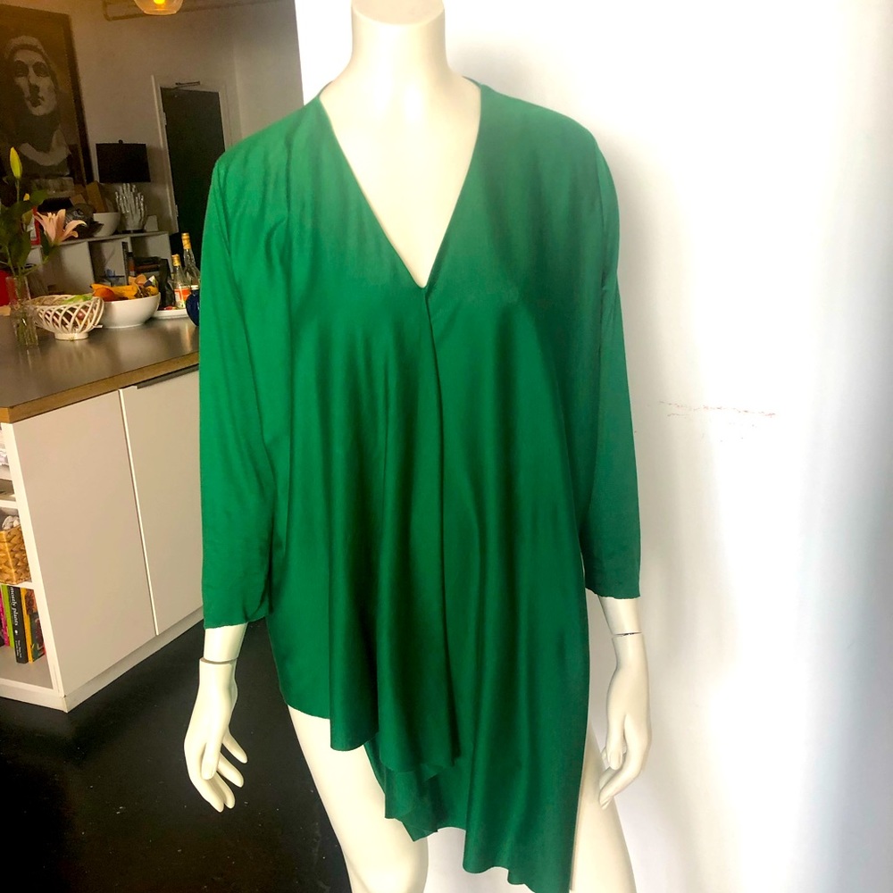 COS Emerald Green Asymmetric 3/4 sleeve cotton top
